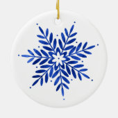 Indigo Blue Waterverf Abstracte Snowflake Keramisch Ornament (Achterkant)