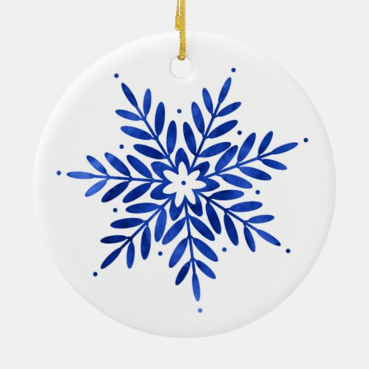 Indigo Blue Waterverf Abstracte Snowflake Keramisch Ornament (Achterkant)