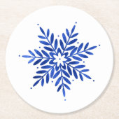Indigo Blue Waterverf Abstracte Snowflake Ronde Kartonnen Onderzetter (Voorkant)