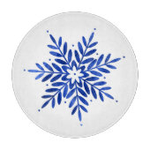 Indigo Blue Waterverf Abstracte Snowflake Snijplank (Voorkant)