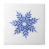 Indigo Blue Waterverf Abstracte Snowflake Tegeltje (Voorkant)