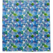 Indigo Blue Waterverf Bubbles Pattern Douchegordijn (Voorkant)