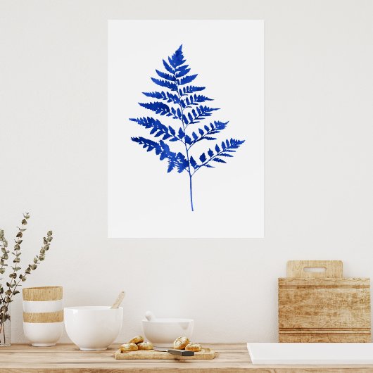 Indigo Blue Waterverf Fern Leaves Poster (Keuken)