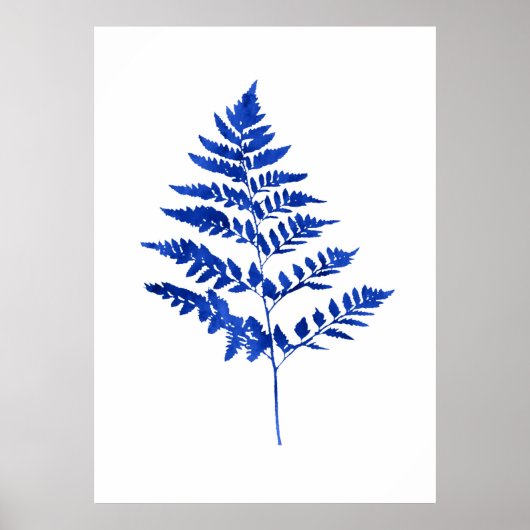 Indigo Blue Waterverf Fern Leaves Poster (Voorkant)