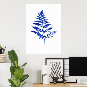 Indigo Blue Waterverf Fern Leaves Poster