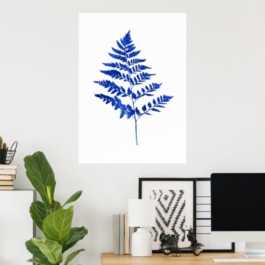 Indigo Blue Waterverf Fern Leaves Poster (Thuiskantoor)