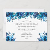 Indigo blue waterverf florale horizontale bruiloft kaart (Voorkant)