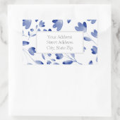 Indigo Blue Waterverf Flower Stems Pattern-labels Rechthoekige Sticker (Tas)