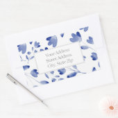 Indigo Blue Waterverf Flower Stems Pattern-labels Rechthoekige Sticker (Envelop)