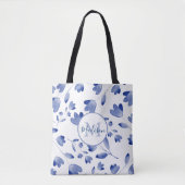 Indigo Blue Waterverf Flower Stems Pattern Tote Bag (Voorkant)