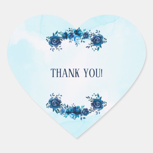 Indigo Blue Waterverf Flowers Floral Wedding Hart Sticker (Voorkant)