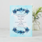 Indigo Blue Waterverf Flowers Floral Wedding Kaart (Staand voorkant)