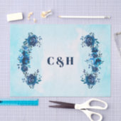 Indigo Blue Waterverf Flowers Floral Wedding Tissuepapier (Craft)