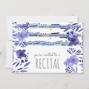 Indigo Blue waterverf Flowers Muziekrecital Kaart
