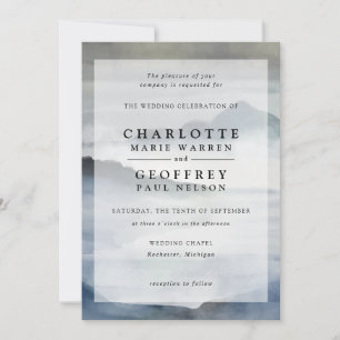 Indigo blue waterverf maffia landscape bruiloft kaart