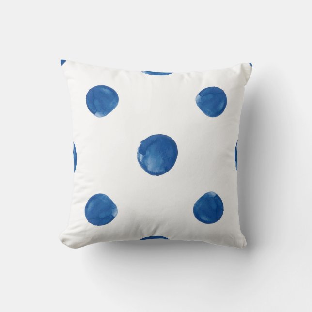 Indigo blue waterverf polka dots shibori-patroon kussen (Voorkant)