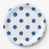 Indigo blue waterverf polka dots shibori-patroon papieren bordje (Voorkant)
