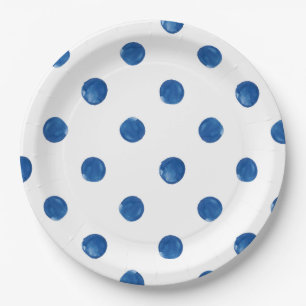 Indigo blue waterverf polka dots shibori-patroon papieren bordje