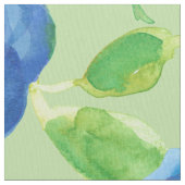 Indigo Blue Waterverf Rozen Groen Stof (Close Up)