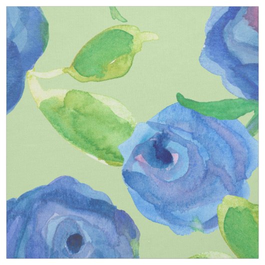 Indigo Blue Waterverf Rozen Groen Stof (Swatch)