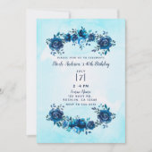 Indigo Blue Waterverf Rustic Floral Birthday Kaart (Voorkant)