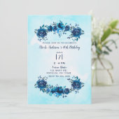 Indigo Blue Waterverf Rustic Floral Birthday Kaart (Staand voorkant)