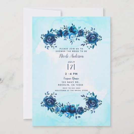 Indigo Blue Waterverf Rustic Floral Vrijgezellenfe Kaart (Voorkant)