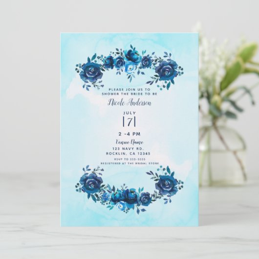 Indigo Blue Waterverf Rustic Floral Vrijgezellenfe Kaart (Staand voorkant)