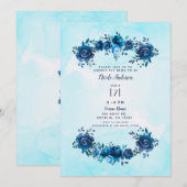 Indigo Blue Waterverf Rustic Floral Vrijgezellenfe Kaart (Voorkant / Achterkant)