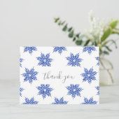 Indigo Blue Waterverf Snowflake Patroon Bedankkaart (Staand voorkant)