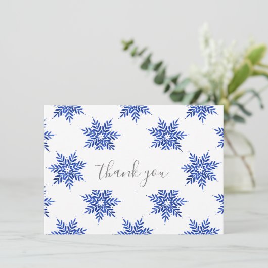 Indigo Blue Waterverf Snowflake Patroon Bedankkaart (Staand voorkant)