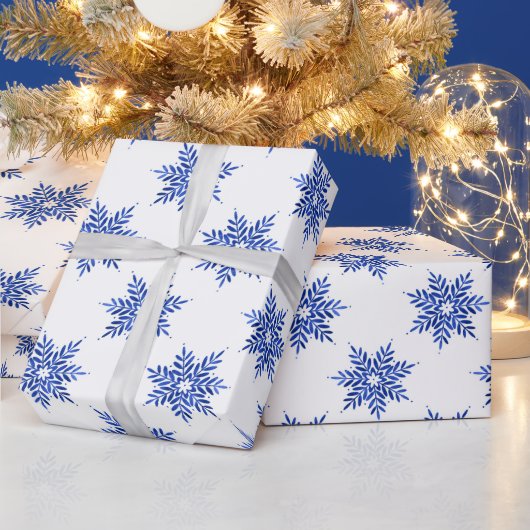 Indigo Blue Waterverf Snowflake Patroon Cadeaupapier (Feestdagen)