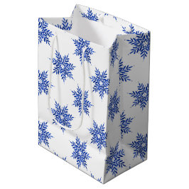 Indigo Blue Waterverf Snowflake Patroon Medium Cadeauzakje