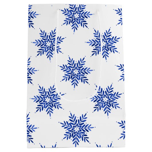 Indigo Blue Waterverf Snowflake Patroon Medium Cadeauzakje (Achterkant)