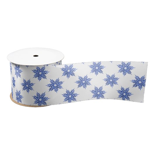 Indigo Blue Waterverf Snowflake Patroon Satijnen Lint (Spoel)