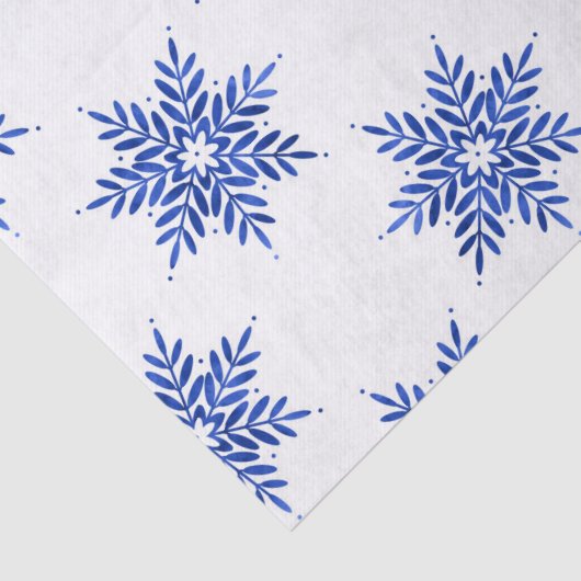 Indigo Blue Waterverf Snowflake Patroon Tissuepapier (Detail)