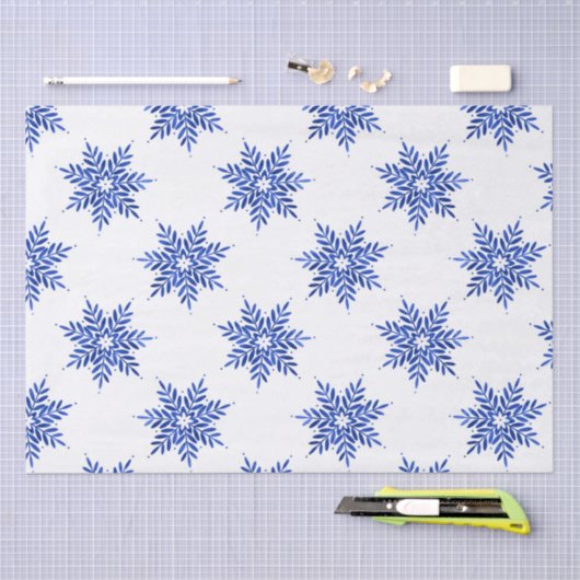Indigo Blue Waterverf Snowflake Patroon Tissuepapier (Craft)