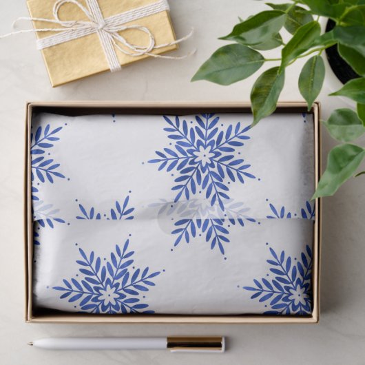 Indigo Blue Waterverf Snowflake Patroon Tissuepapier (Geschenk)