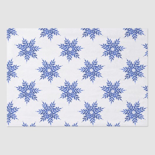 Indigo Blue Waterverf Snowflake Patroon Tissuepapier (Voorkant)