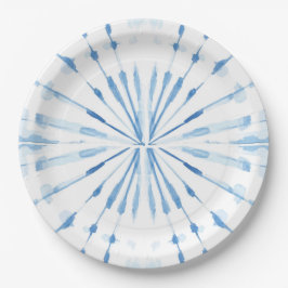 Indigo blue waterverf sunburst shibori-patroon papieren bordje