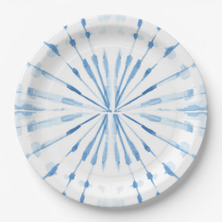 Indigo blue waterverf sunburst shibori-patroon papieren bordje
