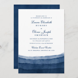 Indigo Blue Waterverf Wedding Invitations Kaart