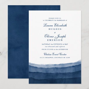 Indigo Blue Waterverf Wedding Invitations Kaart