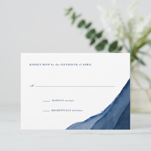 Indigo Blue Waterverf Wedding RSVP (Staand voorkant)