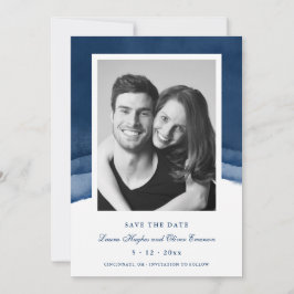 Indigo Blue Waterverf Wedding Save the Date Kaarte Kaart