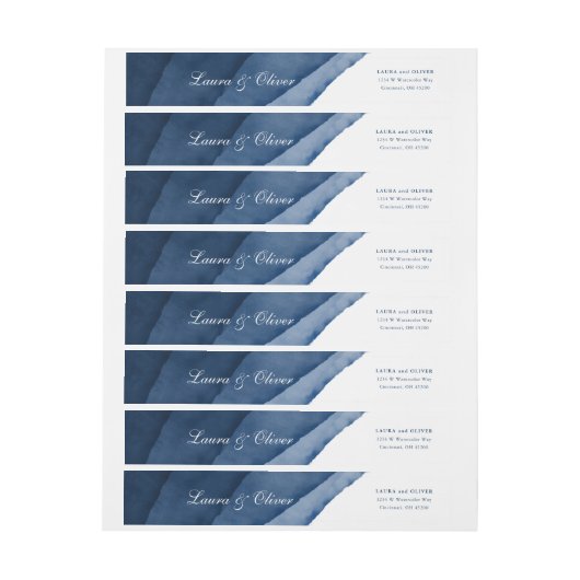 Indigo Blue Waterverf Wedding Wrap-Around Label (Vel)
