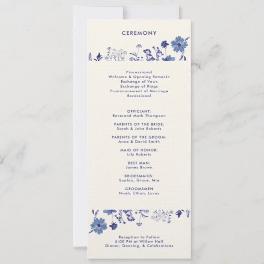 Indigo Blue Wedding Program Kaart (Achterkant)