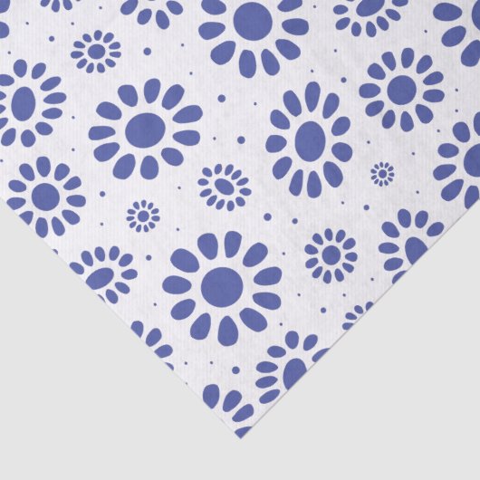 Indigo Blue White Daisy Flower Pattern Tissuepapier (Detail)