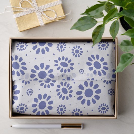 Indigo Blue White Daisy Flower Pattern Tissuepapier (Geschenk)