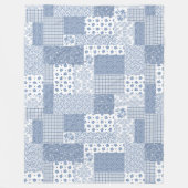 Indigo Blue, White Faux Patchwork Fleece Blanket Deken (Voorkant)